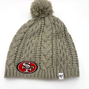 47 Brand Gray‎ Cable Knit Beanie with Red Logo